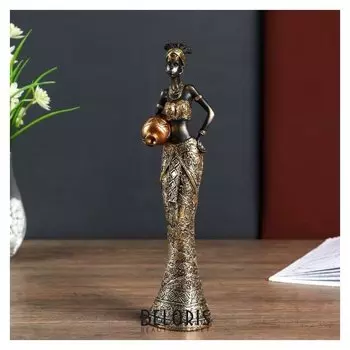 Сувенир полистоун "Африканка зола с кувшином" платье со слонами 30,5х9,3х9 см