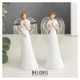 Сувенир полистоун "Ангел безликий с серебристыми крыльями" 10,3х3,5х3,8 см