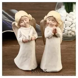 Сувенир полистоун "Ангел-девочка с двумя шишечками, с голубем/молитва" 15х5,8х5,4 см