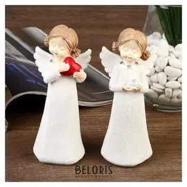 Сувенир полистоун "Ангел-девочка с двумя шишечками, в вязаном платье" 14,8х6,5х5 см
