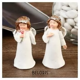 Сувенир полистоун "Ангел в белоснежном платье с веночком на голове" 7,5х3,3х3 см