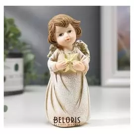 Сувенир полистоун "Ангел в бежевом платье с золотой звездой" 13х6,2х6 см