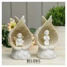 Сувенир полистоун "Ангел в крыльях на облаке" зелёный свет 12х7х5,5 см