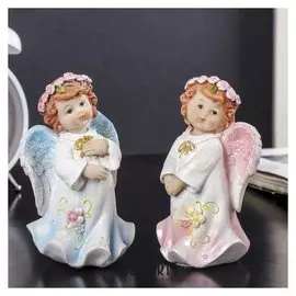 Сувенир полистоун "Ангел в нежном платье в розовом венке стеснительный" 12х7х6,5 см