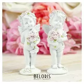 Сувенир полистоун "Ангел в розовом венке с букетом роз" 10,5х3,8х3,5 см