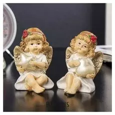 Сувенир полистоун "Ангелочек-девочка с пухлыми щечками сердце/звезда" 7,7х5,5х5,5 см