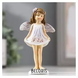 Сувенир полистоун "Ангелочек-девочка в сиреневом платье с звёздочками" блеск 11х6,4х3,3 см