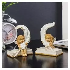 Сувенир полистоун "Ангелочек с локонами на книге с пером" 12,7х10х6,7 см