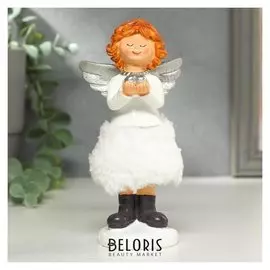 Сувенир полистоун "Ангелочек в меховой юбке с сердцем в руках" 13,8х6,7х4,7 см