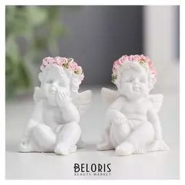 Сувенир полистоун "Ангелочек в розовом веночке" 5х3,5х3 см