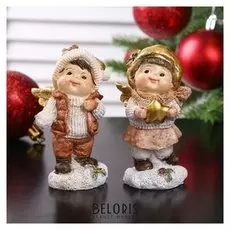 Сувенир полистоун "Ангелочек в свитере и шапочке с шишками сердце/снежок" 10х5,5х5,7 см 42807