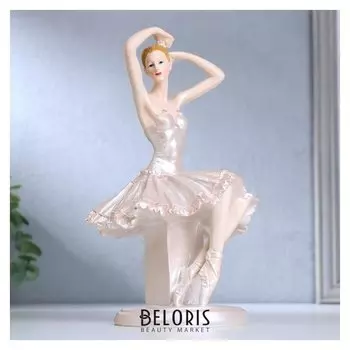 Сувенир полистоун "Балерина готовится к сцене в перламутро-розовой пачке" 21х11х12 см