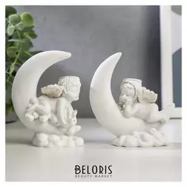 Сувенир полистоун "Белоснежный ангел на месяце" 7,7х7х3 см