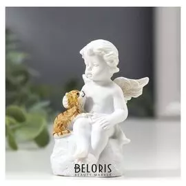 Сувенир полистоун "Белоснежный ангел с цветным котёнком" 7,5х4,3х4,2 см