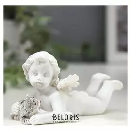 Сувенир полистоун "Белоснежный ангел с цветным полосатым котиком" 5х4,5х9,6 см