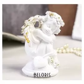 Сувенир полистоун "Белоснежный ангел с золотым венком с сердечком" 11,5х7,2х7,2 см