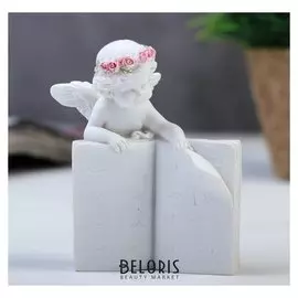 Сувенир полистоун "Белоснежный ангел в розовом веночке с книгой" 9х7,8х5,7 см