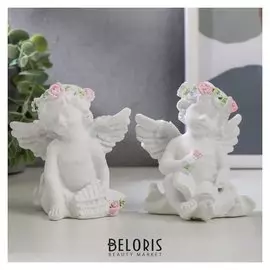 Сувенир полистоун "Белоснежный ангел в венке из роз" 8,8х8,3х5,2 см