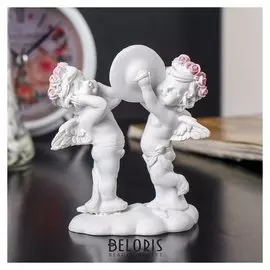 Сувенир полистоун "Белые ангелы в розовых веночках с гонгом" 9,5х8х4 см