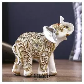Сувенир полистоун "Белый слон с ажурным цветочным рисунком" 9х9,4х4 см