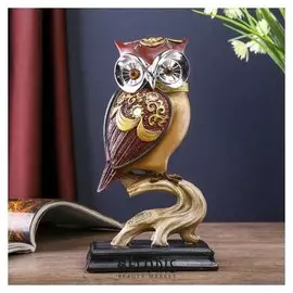 Сувенир полистоун "Бордовый филин с узорами с серебристыми глазами на коряге"21,3х12х8,8см