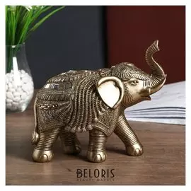 Сувенир полистоун "Бронзовый слон в попоне с кисточками и зеркалами" 21х11х24 см