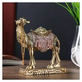Сувенир полистоун "Бронзовый верблюд в ажурной накидке" 16,5х15,7х5,7 см