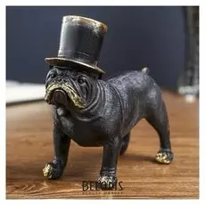 Сувенир полистоун "Бульдог в цилиндре" чёрный с золотой патиной 13,5х14,5х6,5 см