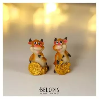 Сувенир полистоун "Бычок карамелька с золотом" 4х2,3х2,1 см