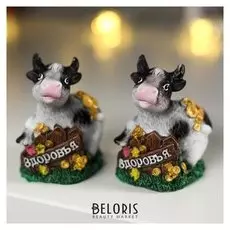 Сувенир полистоун "Бычок на лугу с пожеланием" 7,5х6,8х4,3 см