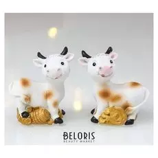 Сувенир полистоун "Бычок пятнистый с богатствами" 6,5х3х5 см