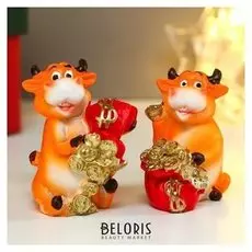 Сувенир полистоун "Бычок с мешком золотых монет" 4,8х3,2х3,5 см