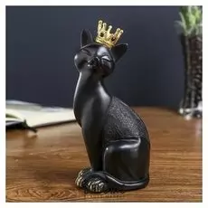 Сувенир полистоун "Чёрная кошка в золотой короне" 19,5х8,5х7,5 см