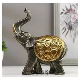 Сувенир полистоун "Чёрный слон с барельефом на попоне - стадо слонов" 18х4,7х14,5 см