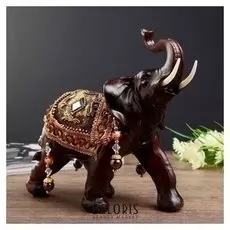 Сувенир полистоун "Чёрный слон с попоной с бахромой" 20,5х17х8,5 см