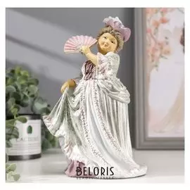 Сувенир полистоун "Дама в оливково-розовом платье, с веером" блеск 22,5х14х10,7 см