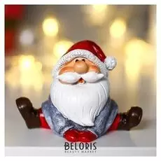 Сувенир полистоун "Дед мороз в сером кафтане в колпаке на шпагате" 6,5х9,7х5,2 см