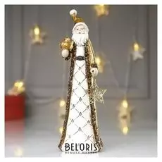 Сувенир полистоун "Дед мороз в золотой шубе, с птичкой и звездой" 22х6,5х7 см