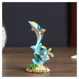 Сувенир полистоун "Дельфин и черепаха в кораллах" 12,6х5х7 см