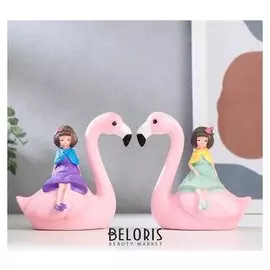 Сувенир полистоун "Девочка и фламинго" 11х12х7,5 см