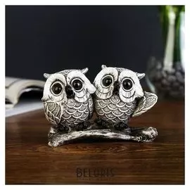 Сувенир полистоун "Два маленьких филина с большими глазами на ветке" 8х12,5х5 см