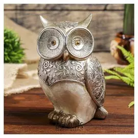Сувенир полистоун "Филин перламутровый с серебристым оперением" 16,5х12х10 см
