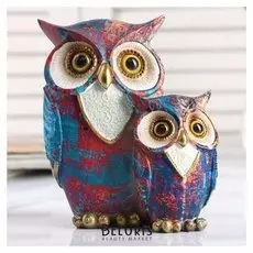 Сувенир полистоун "Филин с совёнком - мазки краски" 16,7х9,2х14,4 см