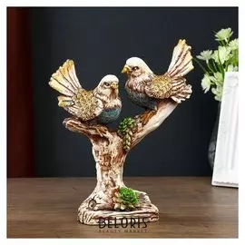 Сувенир полистоун "Голуби на коряге с суккулентами" 16,5х17,5х7,5 см