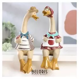 Сувенир полистоун "Гусь с гусыней" набор 2 шт 23х10х6,5 см