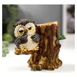 Сувенир полистоун карандашница "Совушка и пенечек" 10х10,5х6,7 см