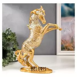 Сувенир полистоун "Конь на дыбах" геометрические узоры золото 32х20х7 см