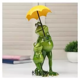 Сувенир полистоун лак "Лягуха с сыном под зонтом" 22,5х9х11 см