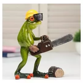 Сувенир полистоун лак "Лягушонок с бензопилой" 16х5,8х14 см