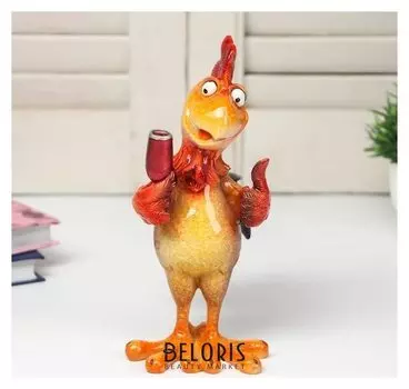 Сувенир полистоун лак "Петух говорит тост" 18,8х8х14 см